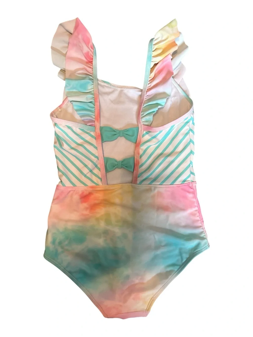 RUFFLE BUTTS Girls' Pastel Tie-Dye & Striped Ruffle One-Piece Swimsuit